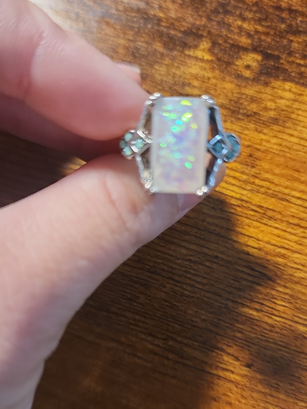 1pc Stunning Exquisite Women's Ring, Fashionable Natural Synthetic Opal Wedding